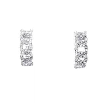 18k White Gold Diamond Cuban Link Signature Huggie Earrings