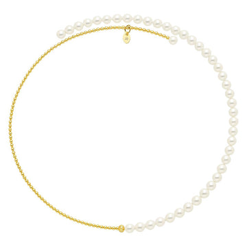 White Pearl & Gold Bead Choker Necklace