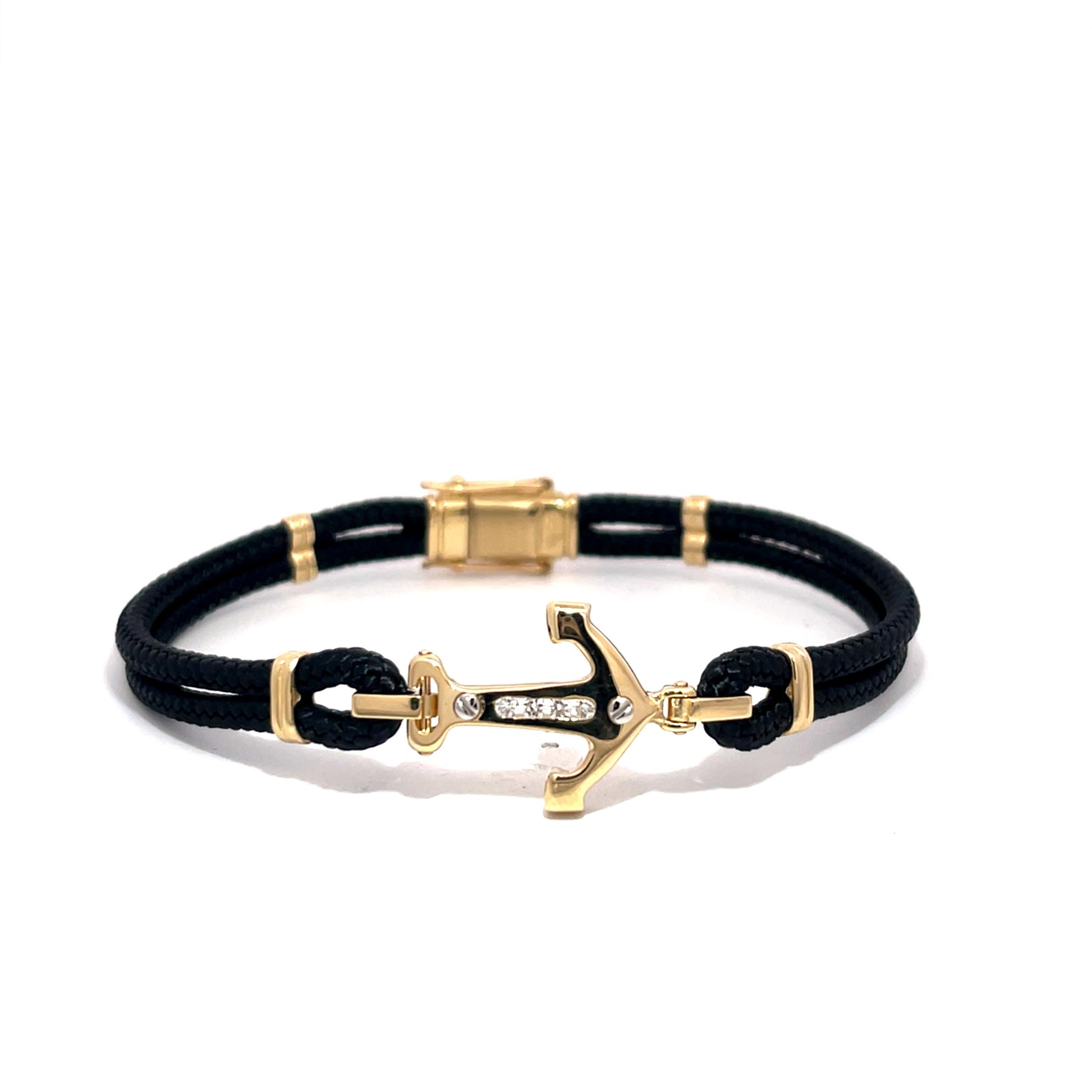 Mens Nylon Bracelet with Gold Anchor