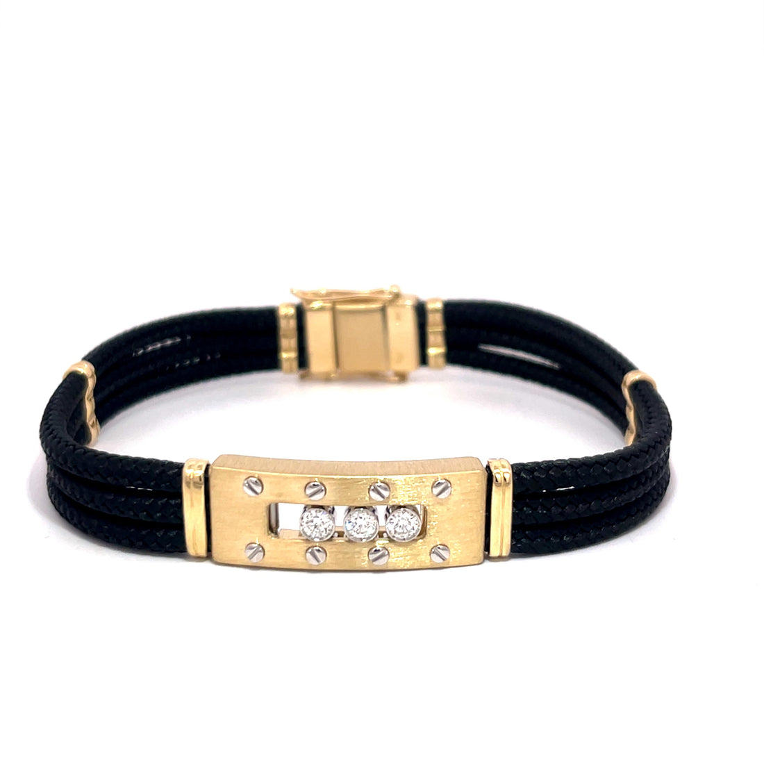 Men’s 14K Yellow & White Gold Mobile Diamond Nylon Bracelet