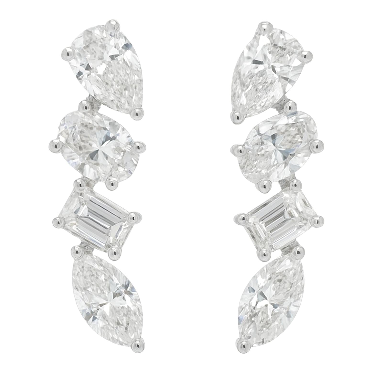 Mixed Shape Diamond Drop Earrings
