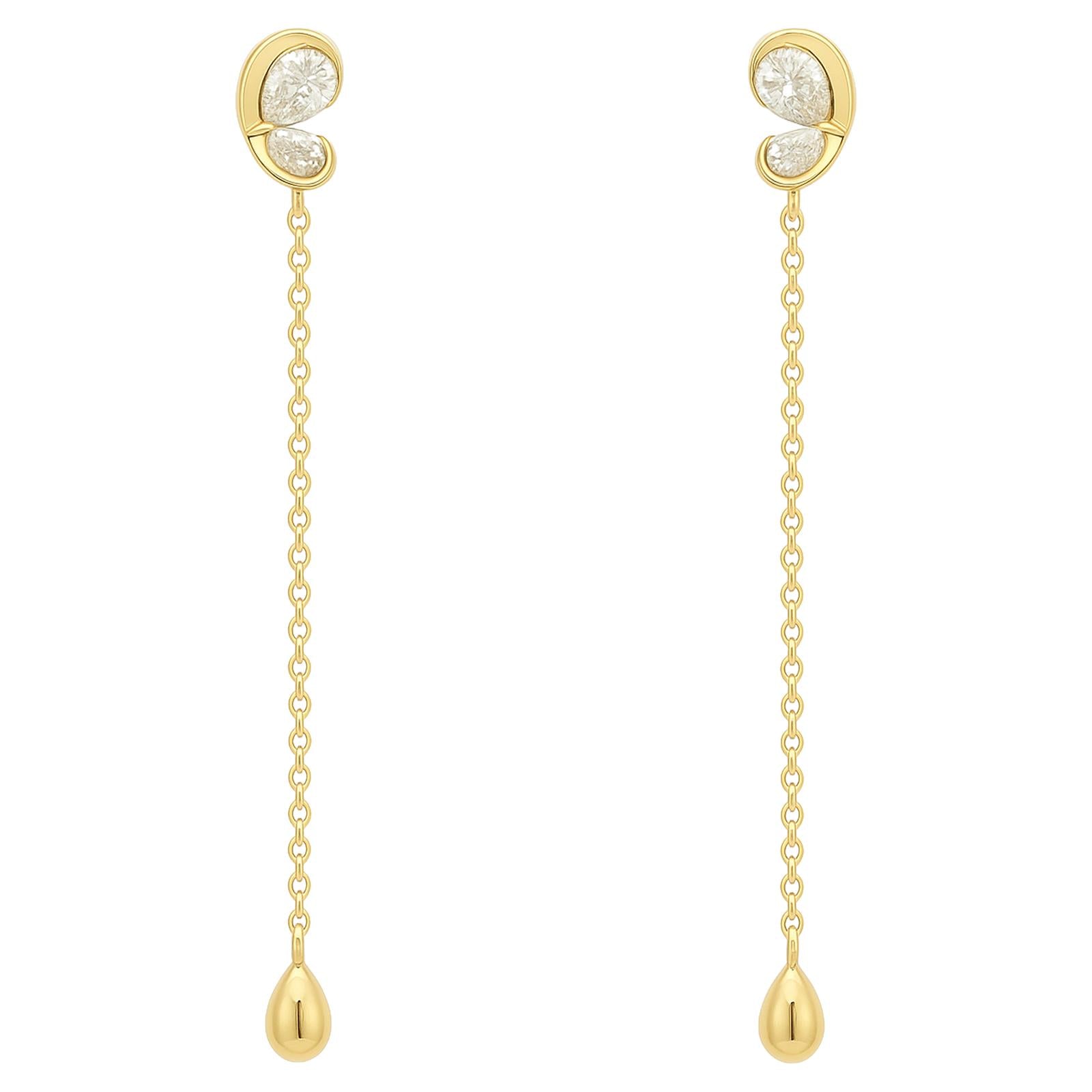 Teardrop Duo Diamond Chain Earrings