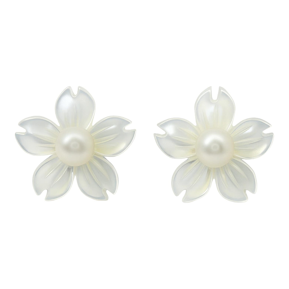 Carved Pearl Blossom Stud Earrings
