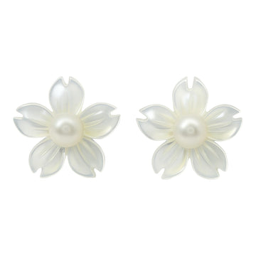 Carved Pearl Blossom Stud Earrings