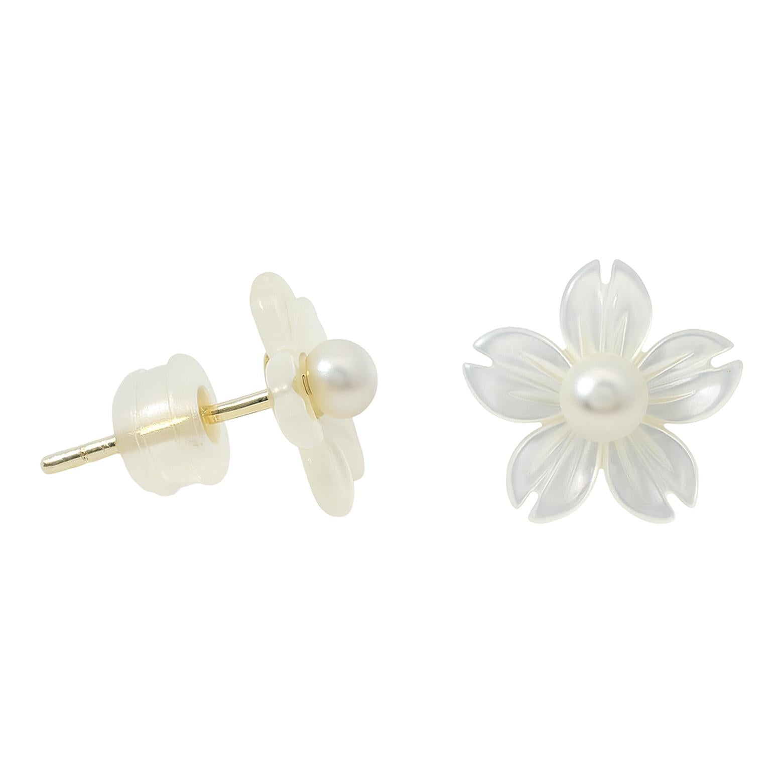 Carved Pearl Blossom Stud Earrings