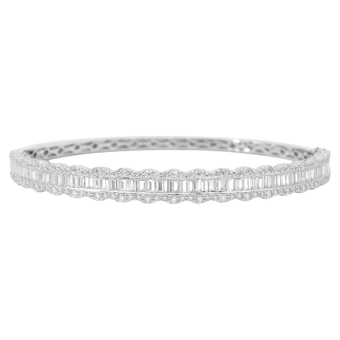 Baguette & Round Diamond Bangle Bracelet