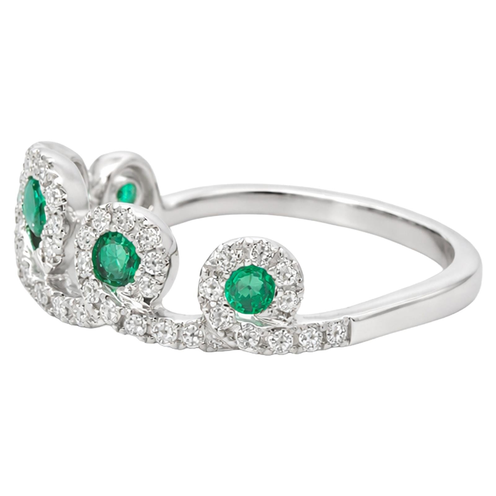 Emerald Diamond Halo Crown Ring