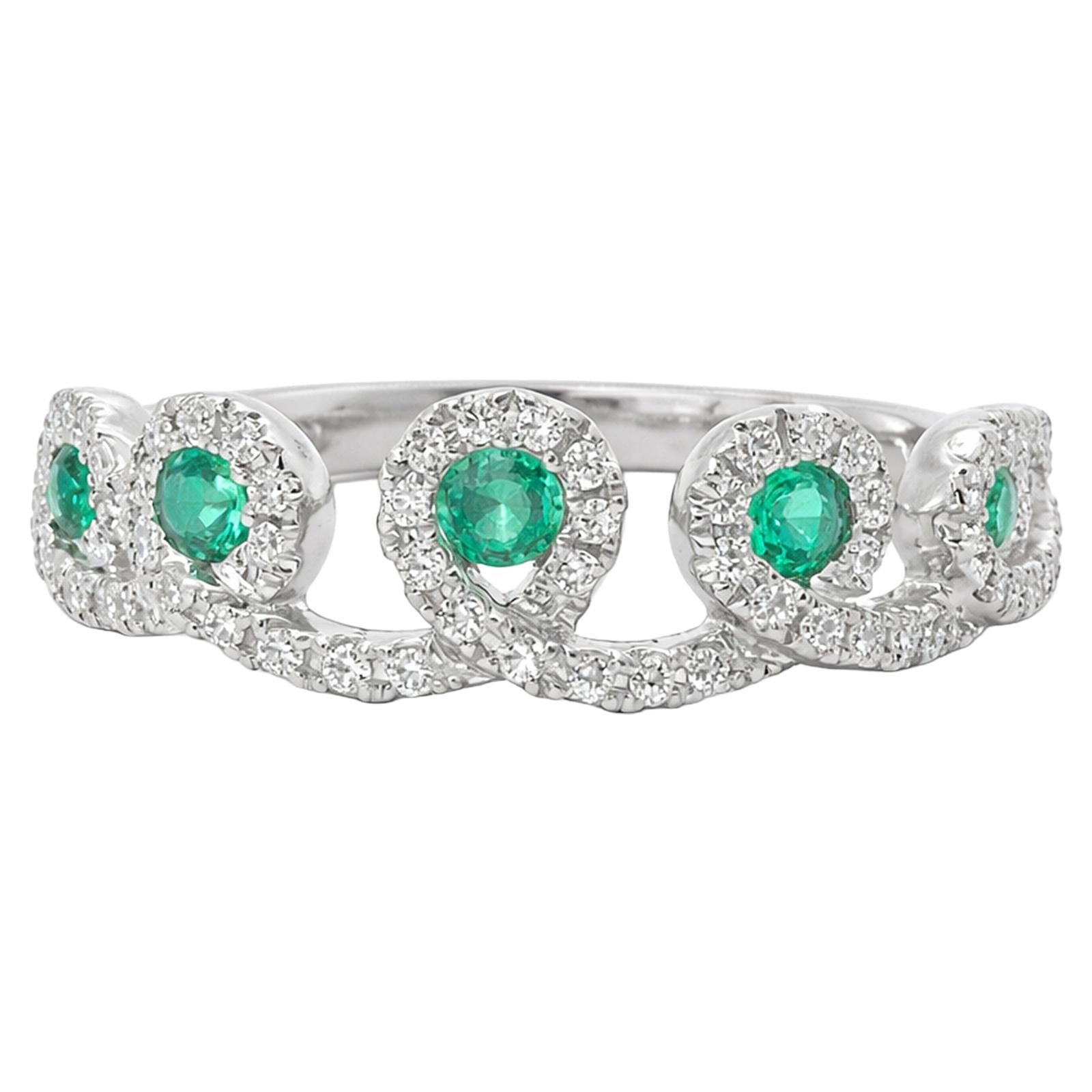 Emerald Diamond Halo Crown Ring