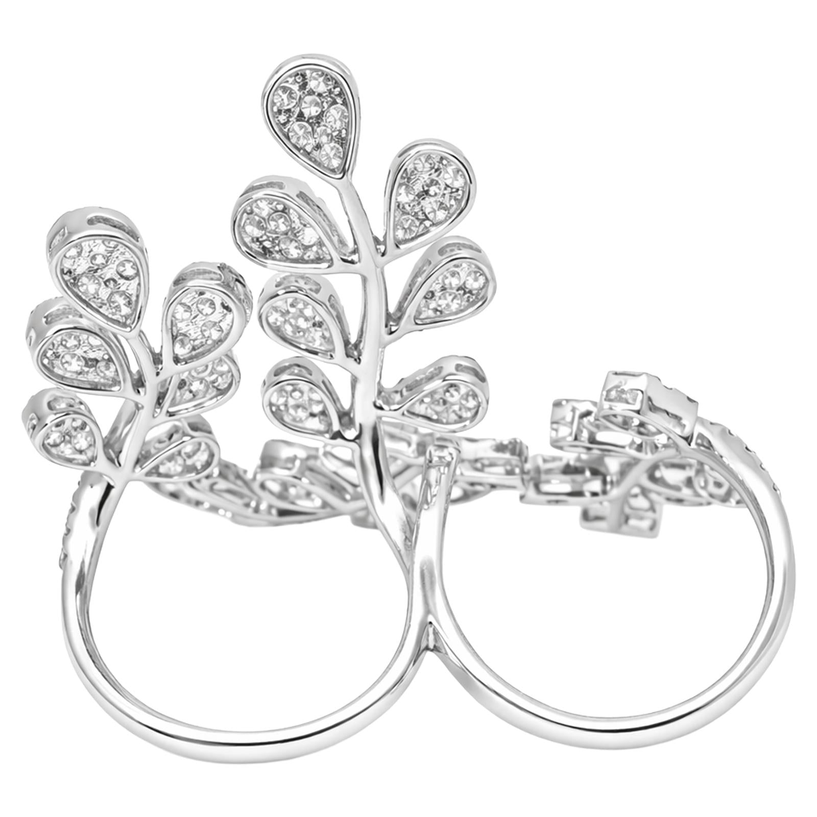 Diamond Leaf Double Finger Ring