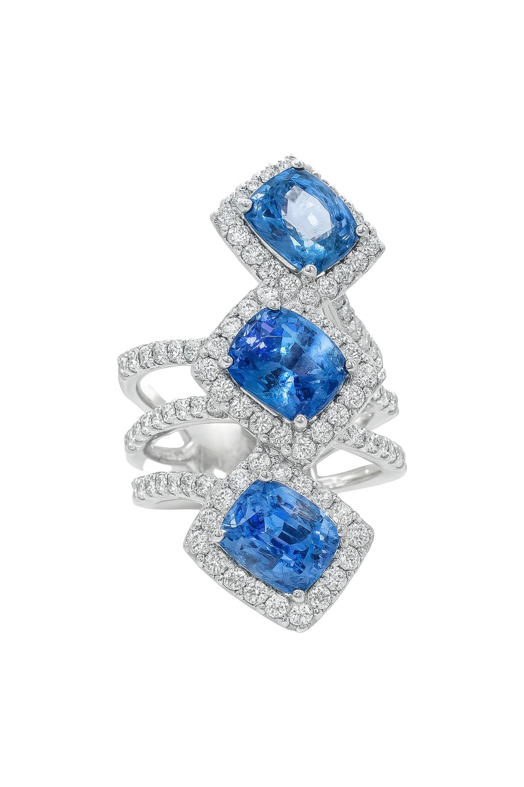 Triple Sapphire Diamond Ring