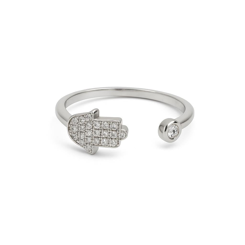 Diamond Hamsa Open Ring