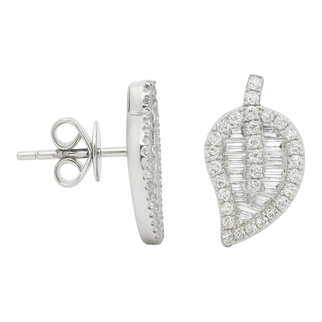 Leaf Baguette Diamond Stud Earrings