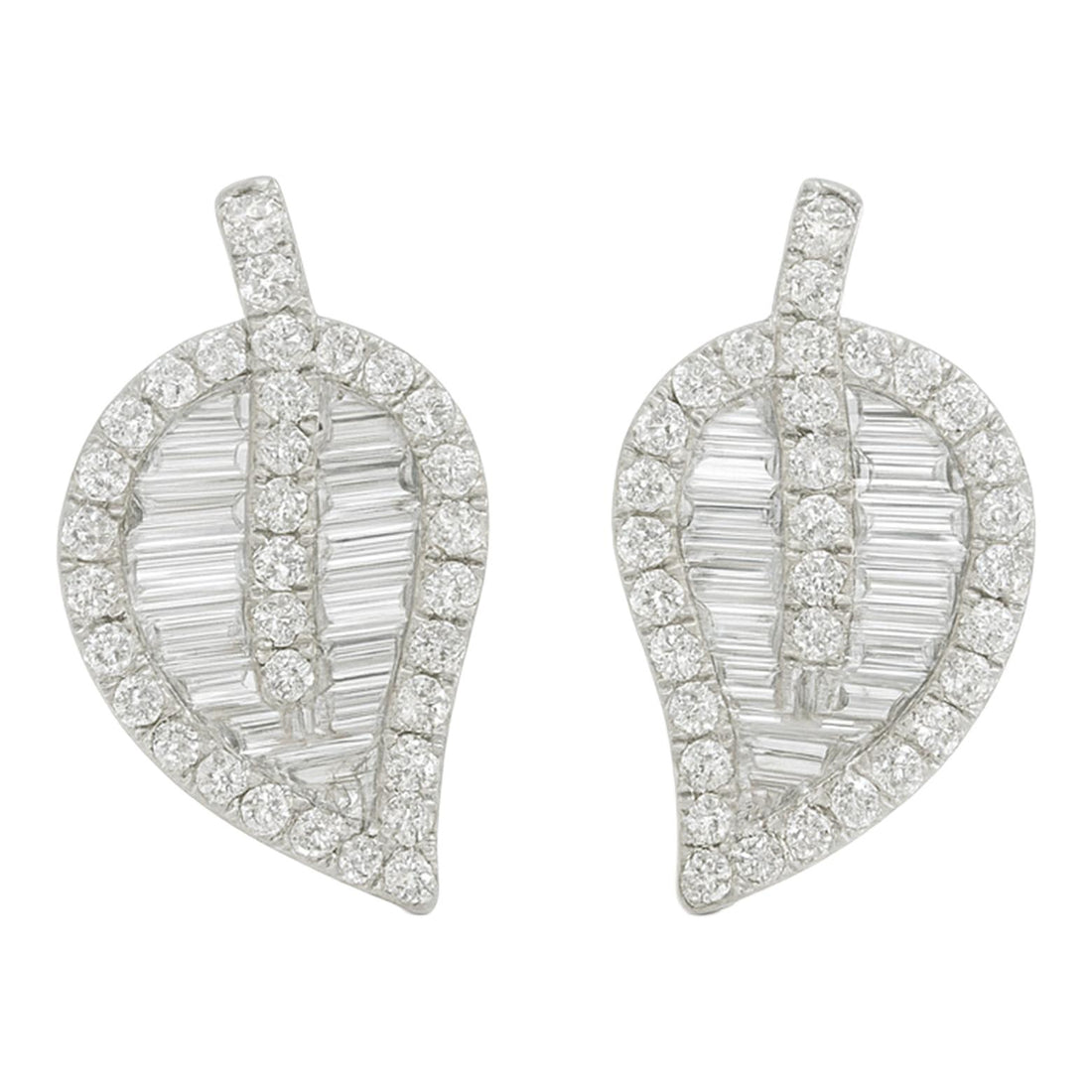 Leaf Baguette Diamond Stud Earrings