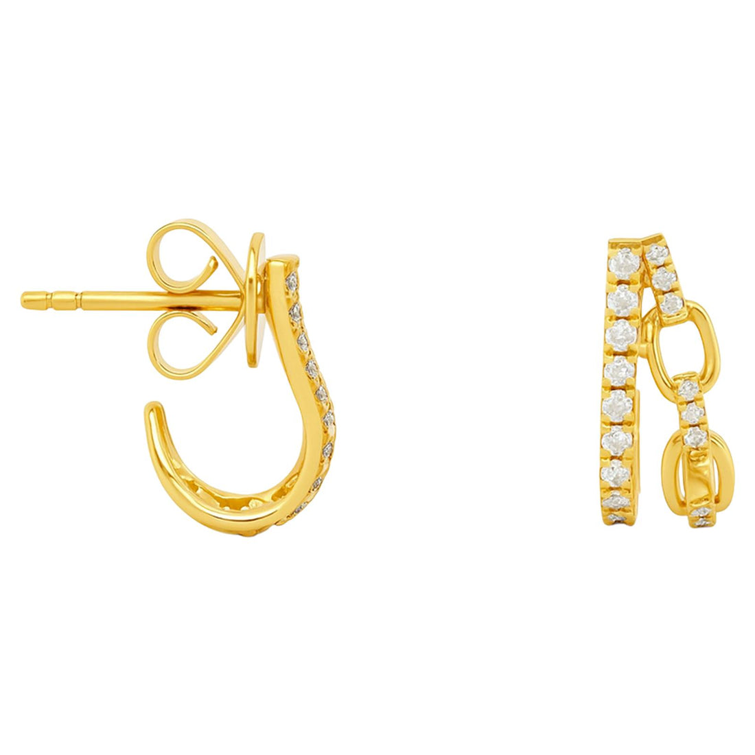 Diamond Chain-Link Double Huggie Earrings