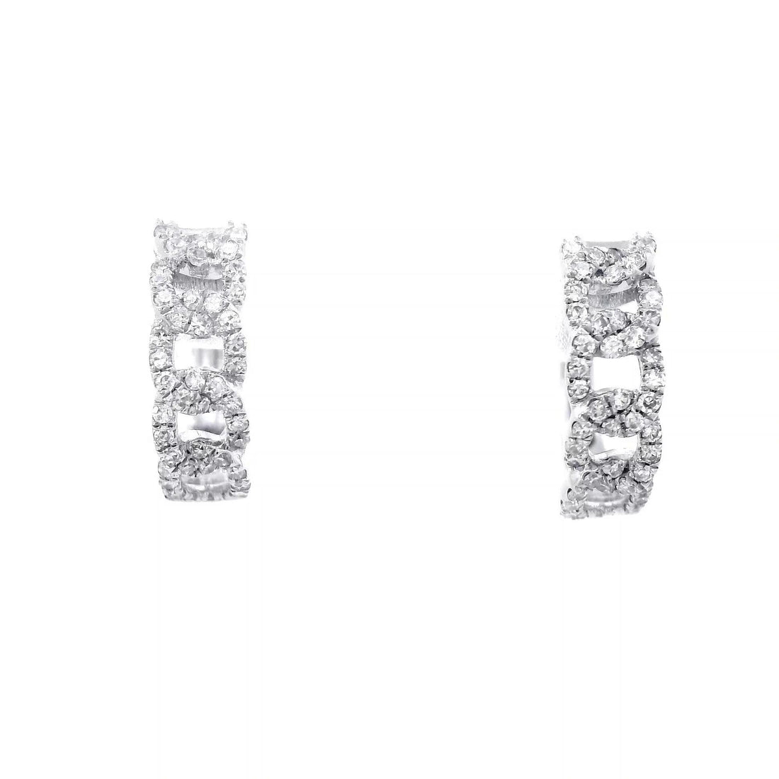18k White Gold Diamond Cuban Link Signature Huggie Earrings