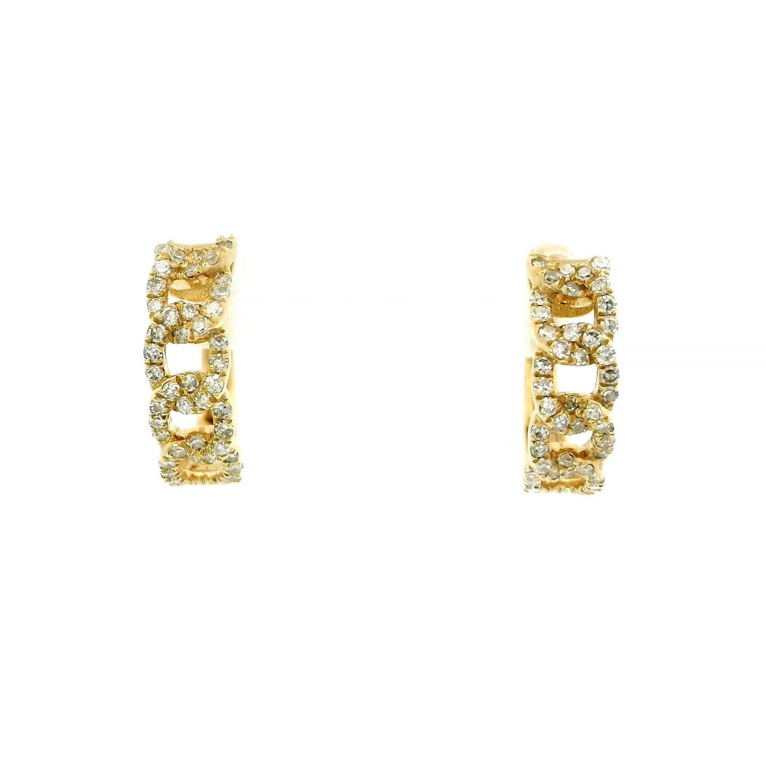 18k White Gold Dia Cuban Link Signature Huggie Earrings