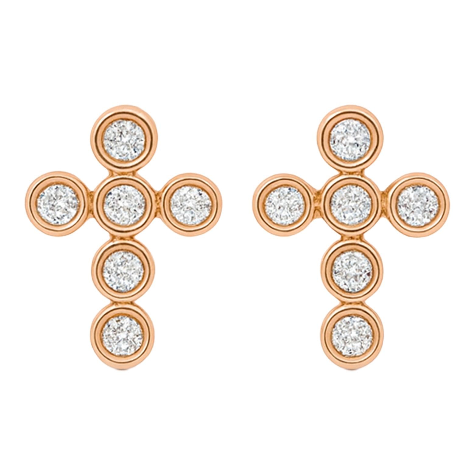 Bezel Diamond Cross Studs