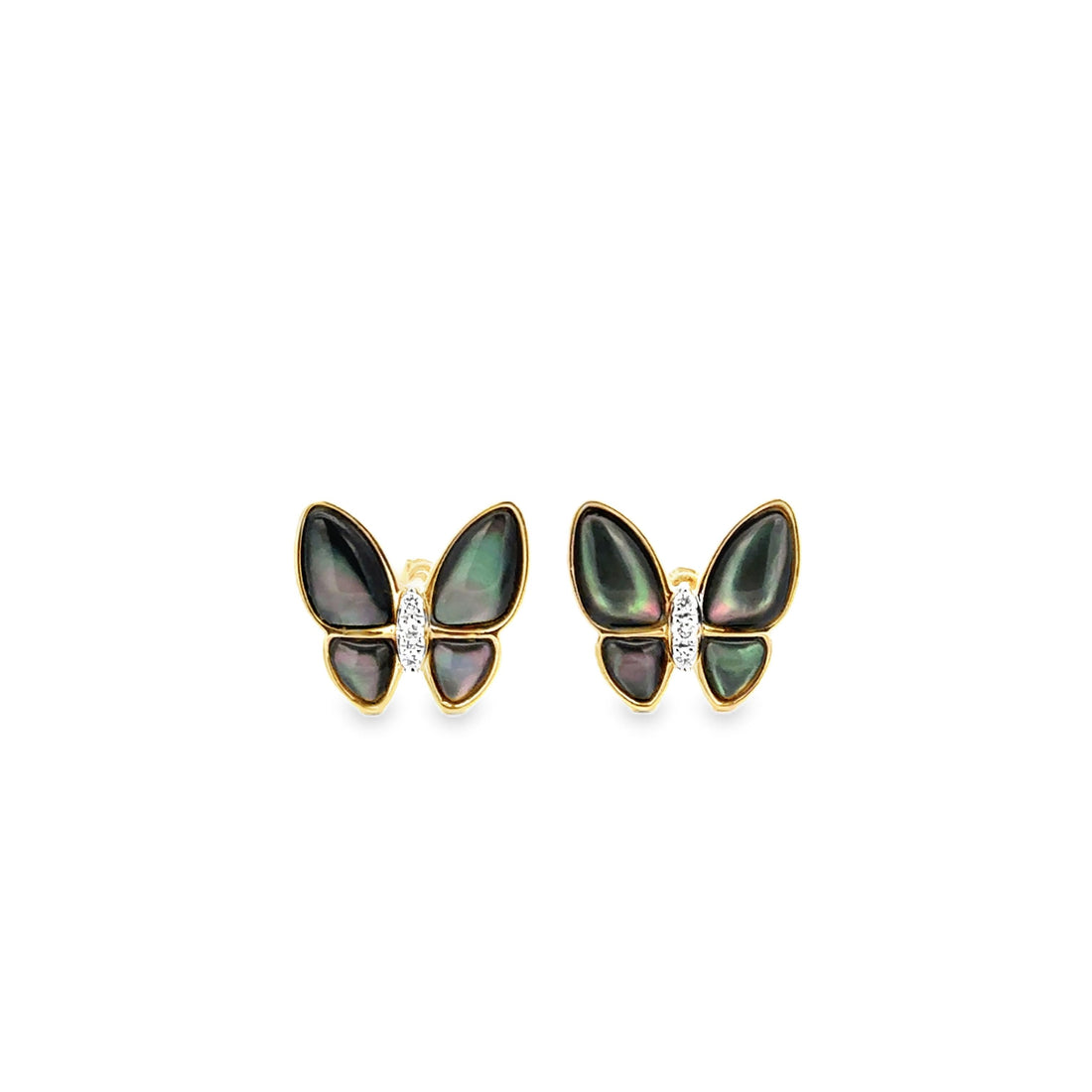 18K Yellow Gold and Black Mother of Pearl Butterfly Stud Earrings