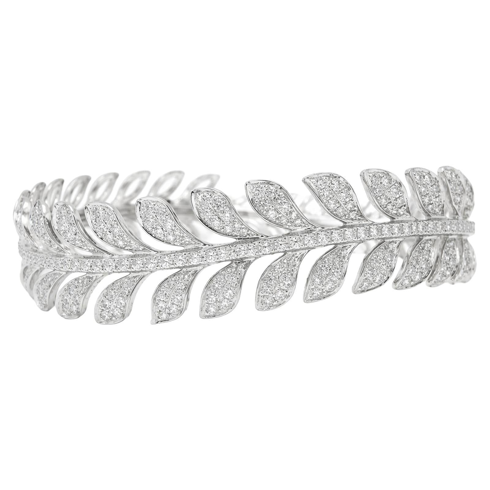 Diamond Leaf Bangle Bracelet