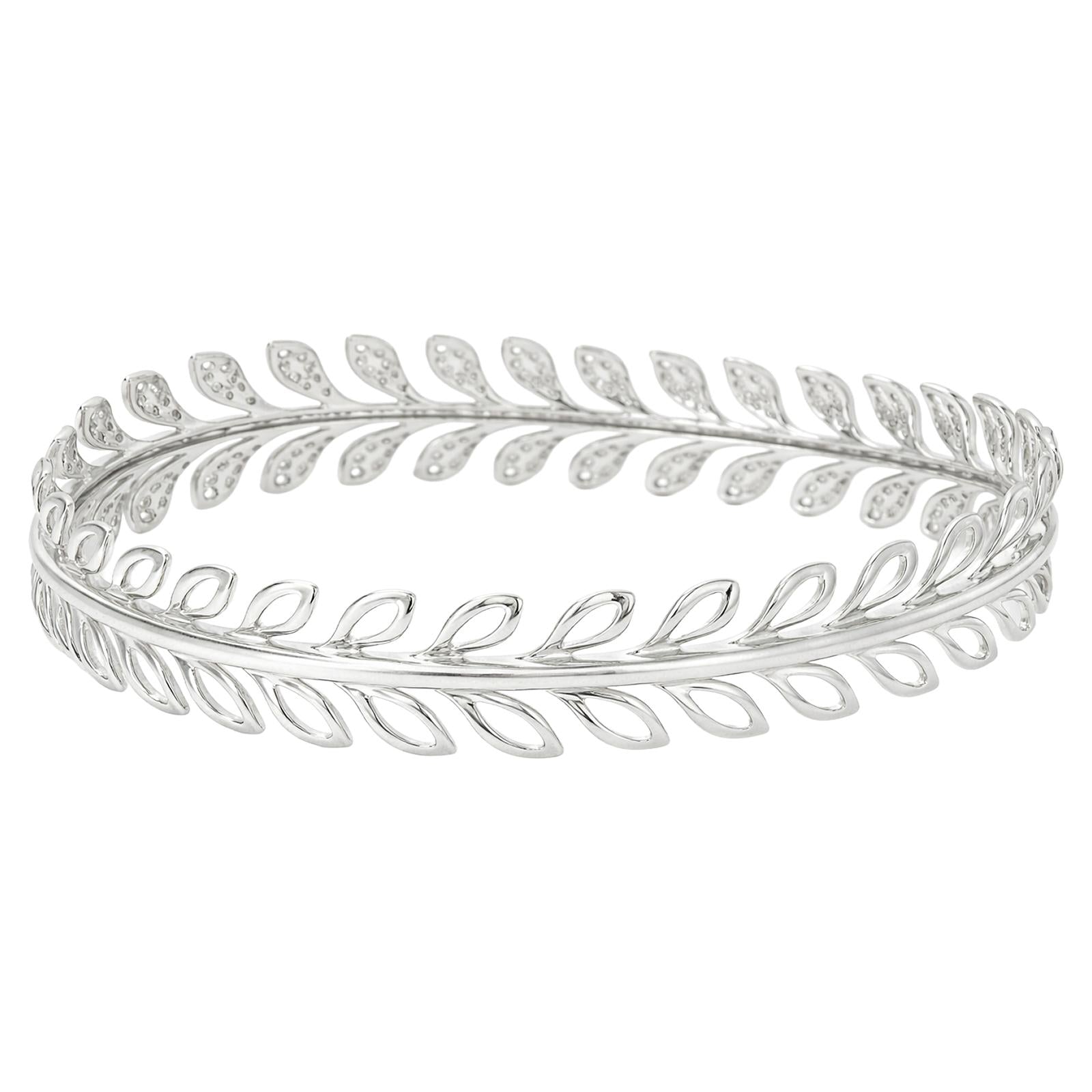 Diamond Leaf Bangle Bracelet