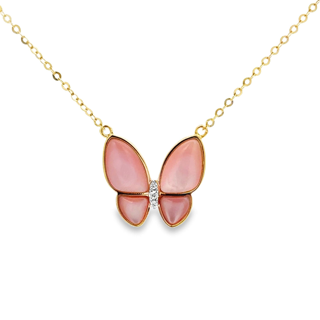 18K Yellow Gold Large Mother of Pearl Butterfly Necklace