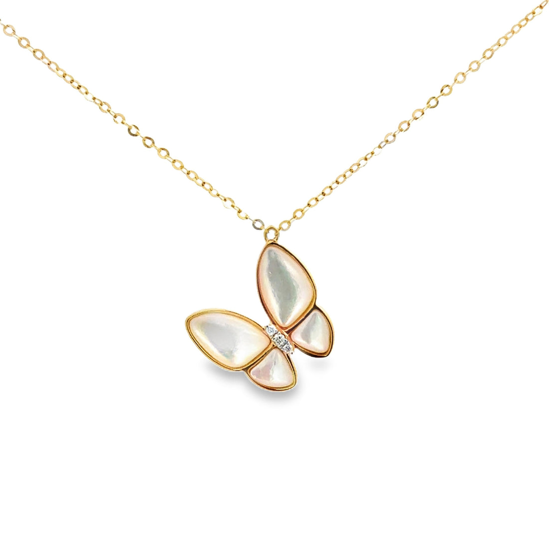 18K Yellow Gold Mother of Pearl Butterfly Necklace