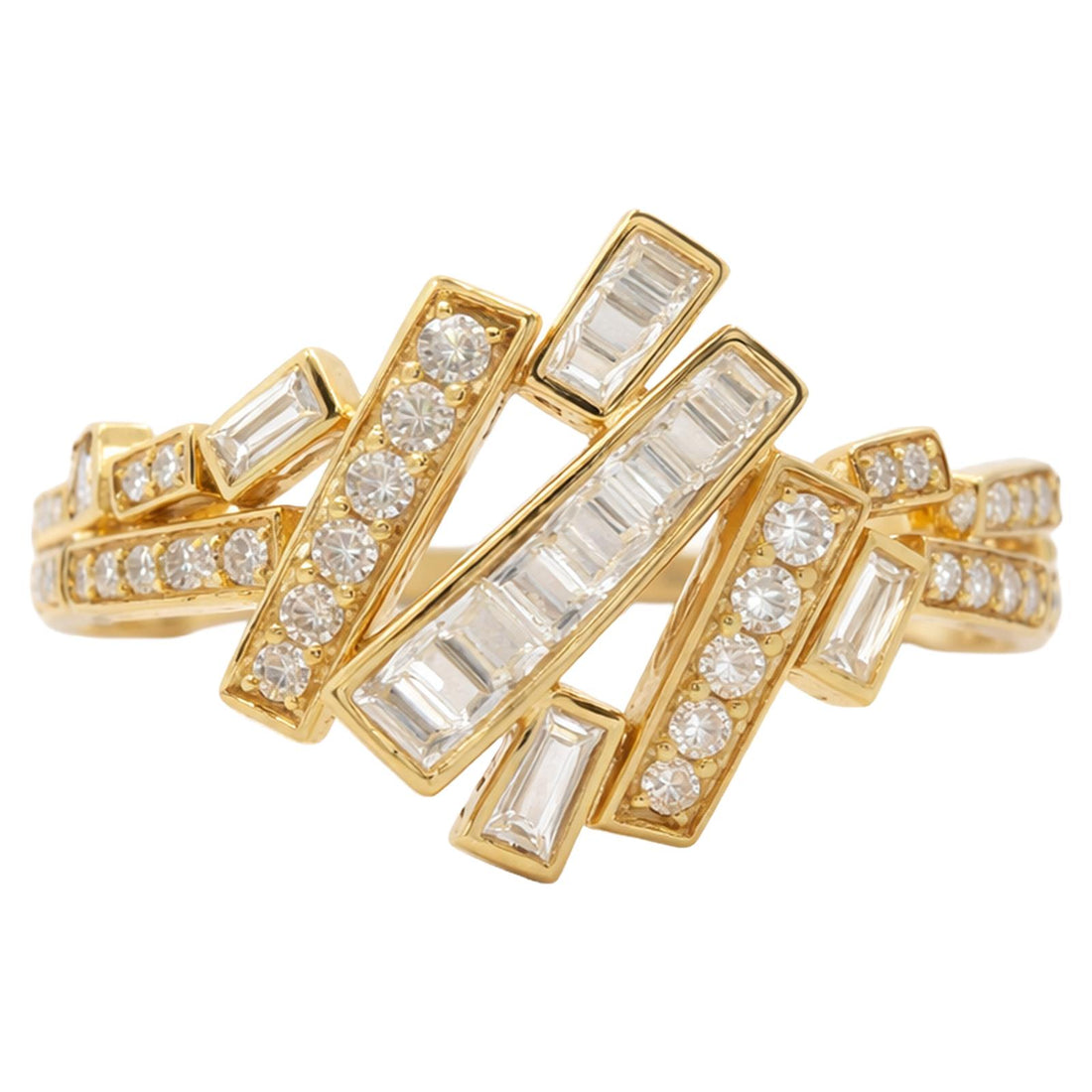 Baguette & Round Diamond Crisscross Ring