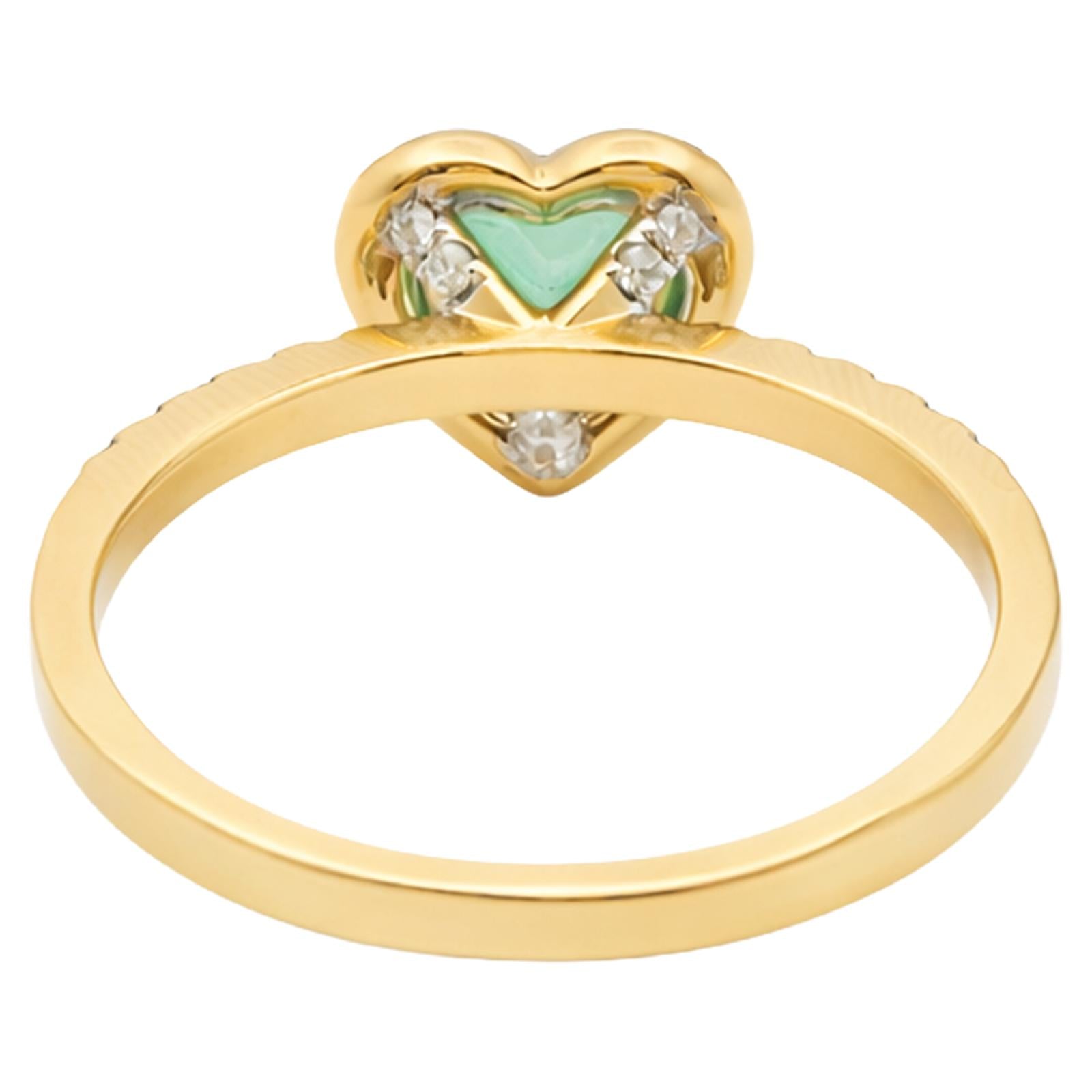 Heart Shape Emerald & Diamond Halo Ring