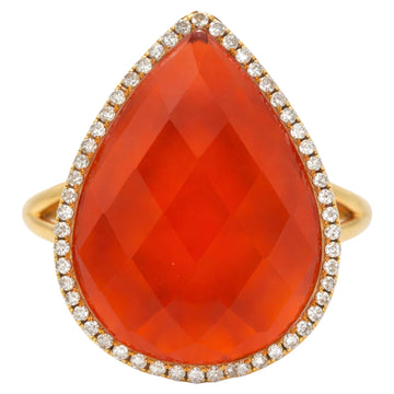 Pear-Shaped Carnelian & Diamond Halo Ring