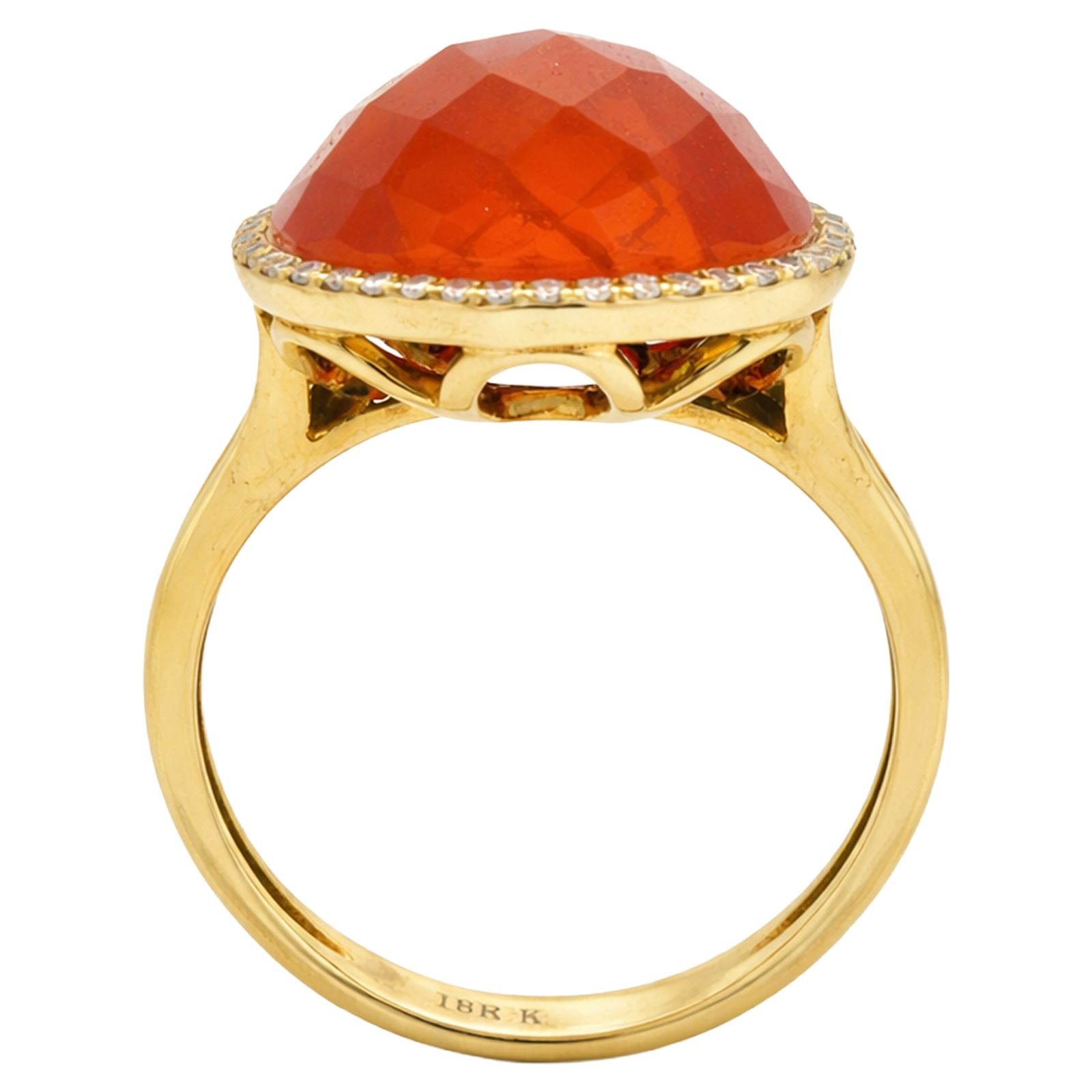 Pear-Shaped Carnelian & Diamond Halo Ring