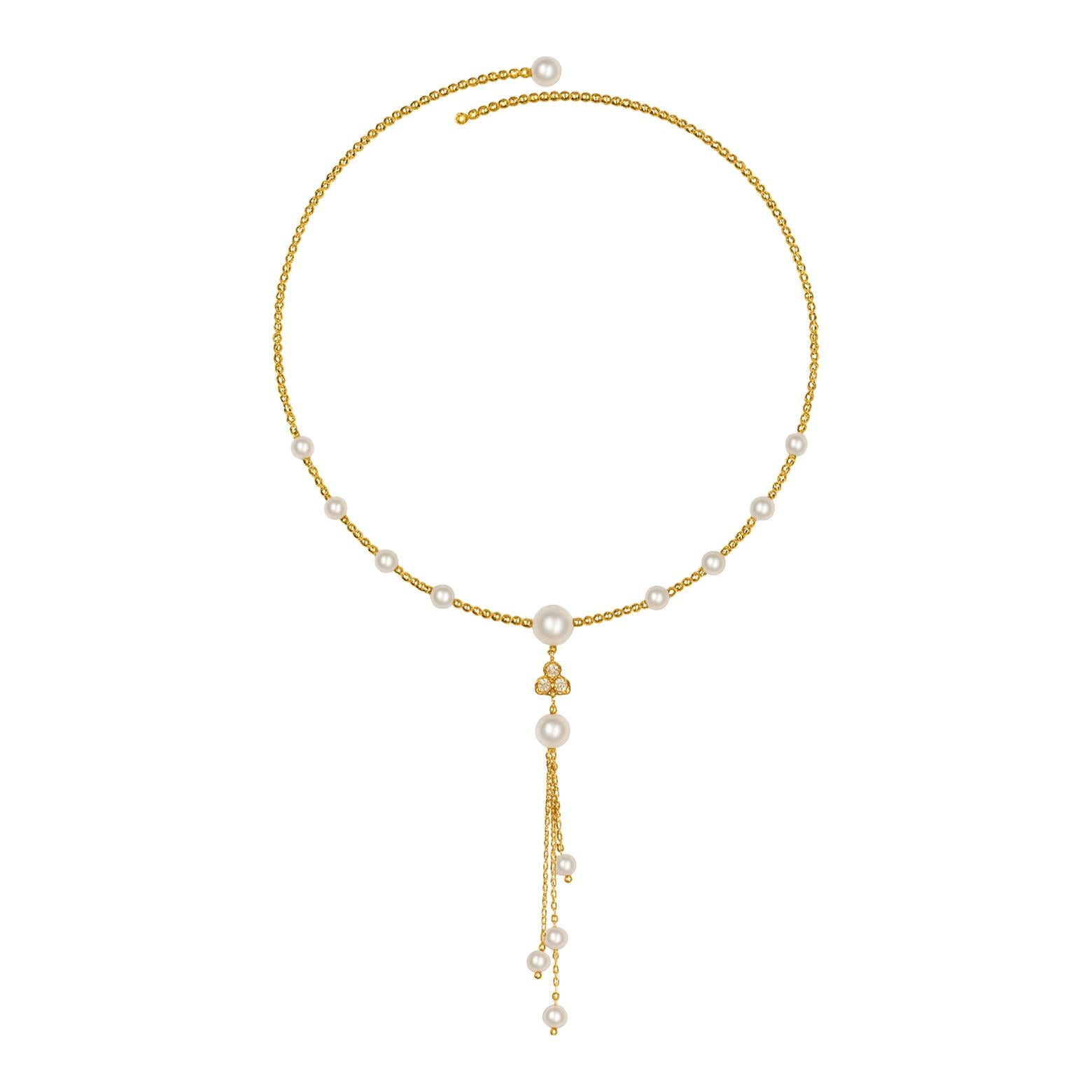 Golden Pearl Tassel Necklace