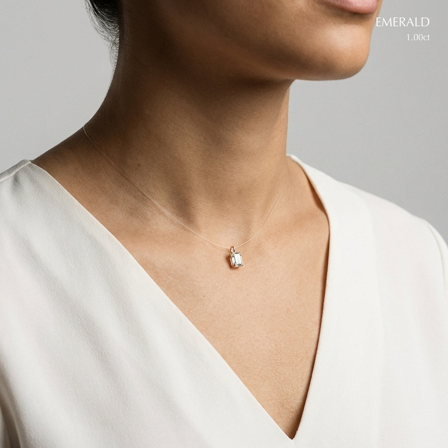 Emerald necklace worn on model