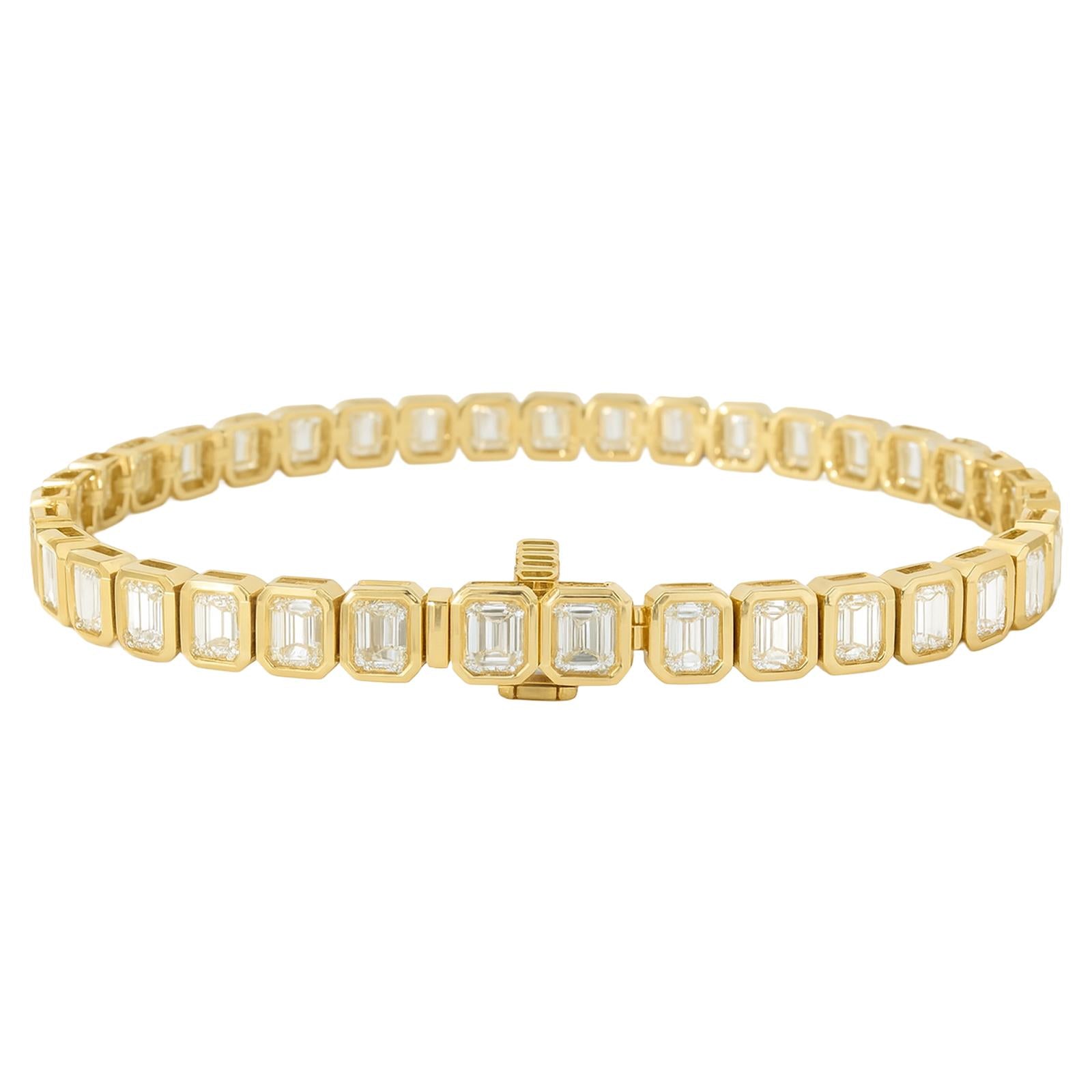 Bezel Set Emerald Diamond Tennis Bracelet