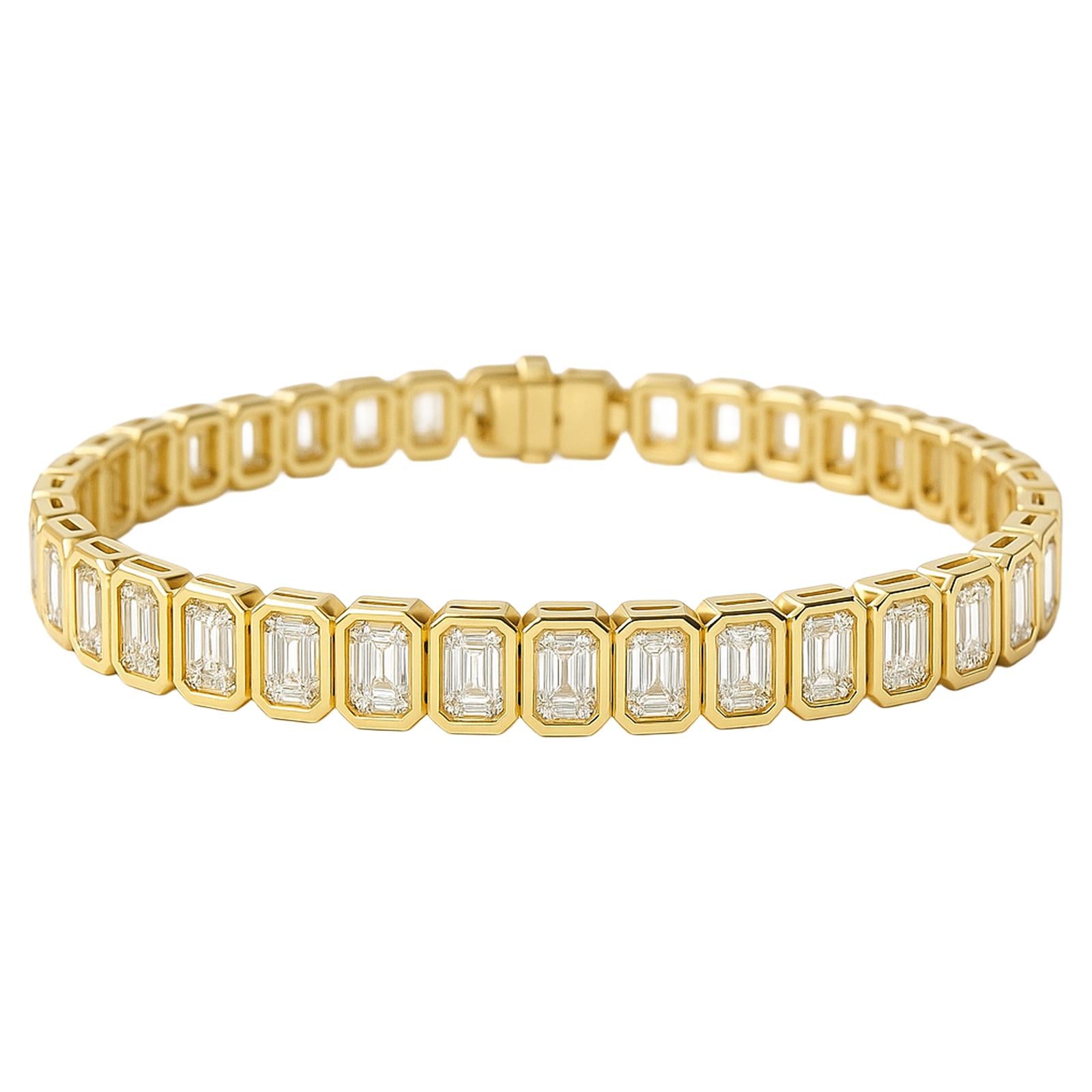 Bezel Set Emerald Diamond Tennis Bracelet