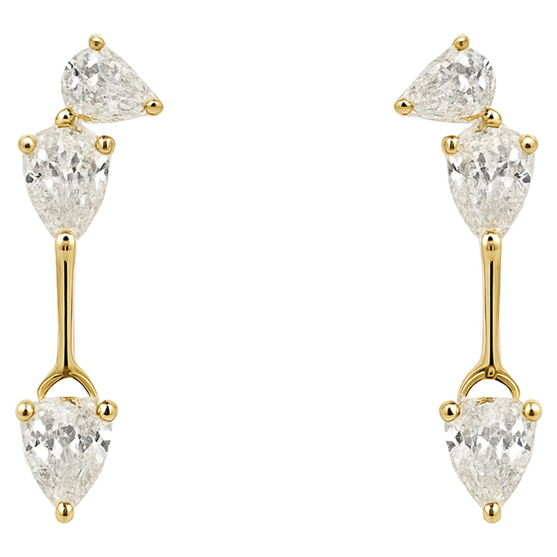 Three-Stone Pear Diamond Drop Earrings