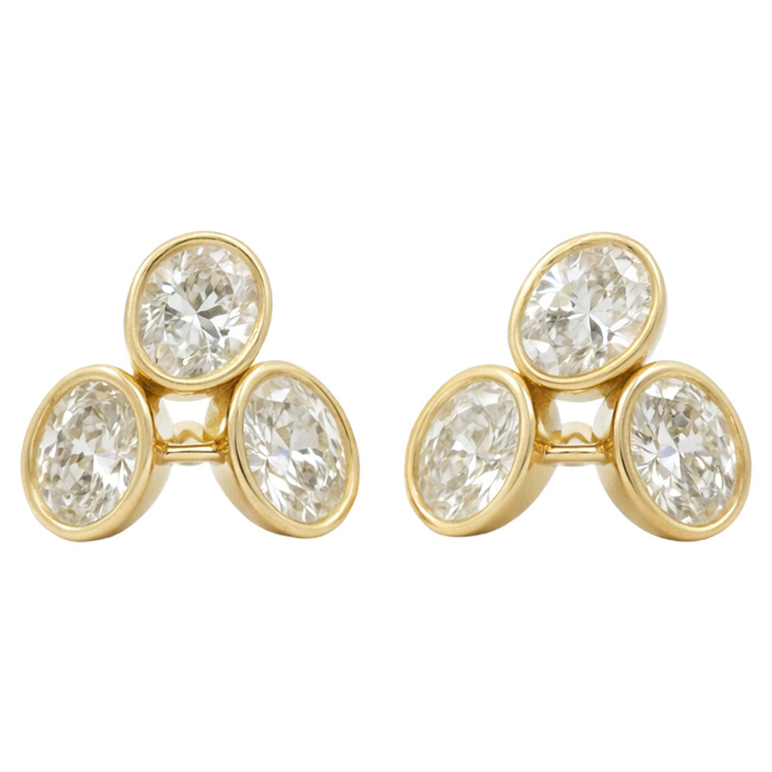 Triple Oval Bezel-Set Diamond Studs