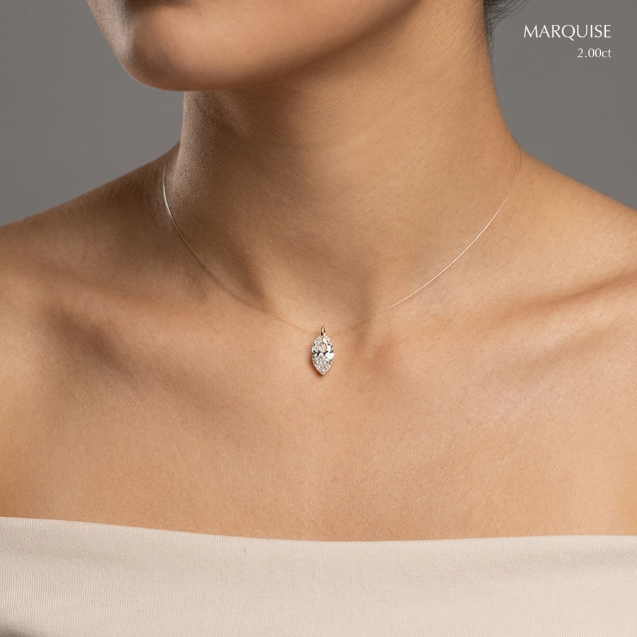 Marquise necklace worn on model