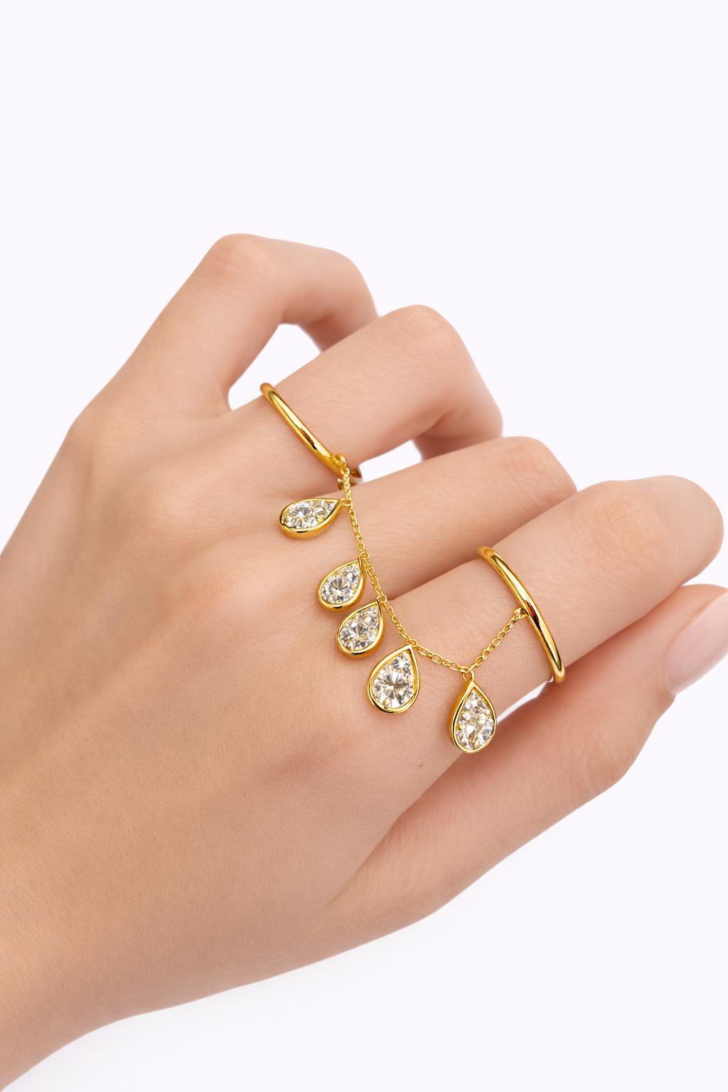 Teardrop Diamonds Chain Drop Ring