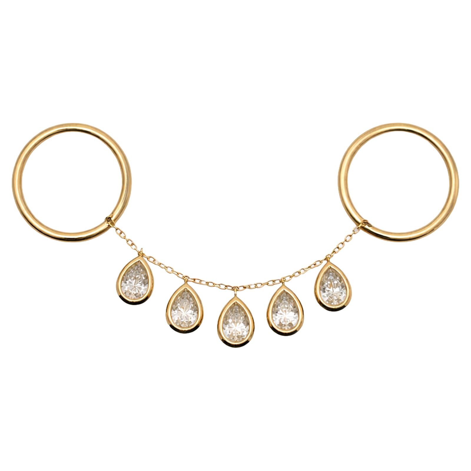 Teardrop Diamonds Chain Drop Ring